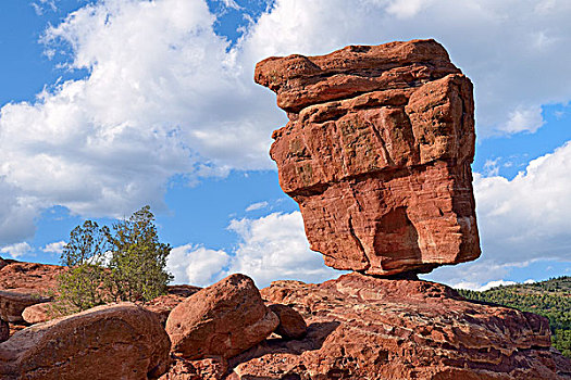 平衡石,红色,砂岩,石头,科罗拉多,春天,美国