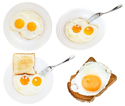 煎鸡蛋,白色背景,盘子,隔绝