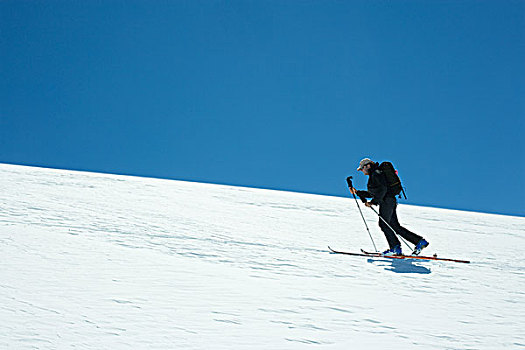 滑雪,移动,上坡