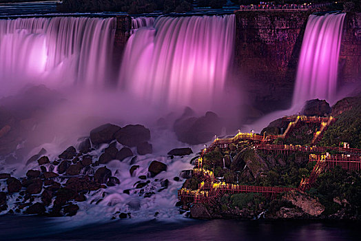 尼亚加拉瀑布,紫色,夜晚,光亮,尼亚加拉,纽约,美国