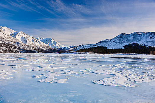 风蚀,脊,雪地,遮盖,冰冻,溪流,挨着,公路,头部,阿拉斯加山脉,阿拉斯加,冬天