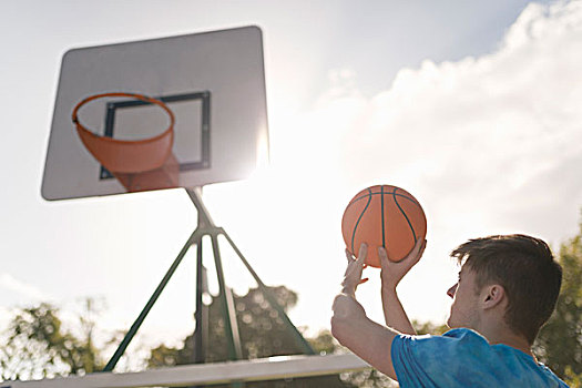 男青年,瞄准,投掷,篮球,篮篮