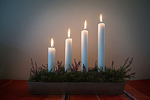 降临节,烛台,四个,蜡烛,照亮,打开,相互,星期日,瑞典