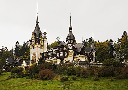 城堡,秋天,锡纳亚,罗马尼亚