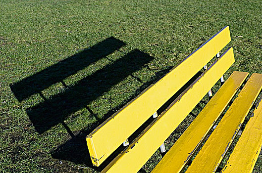 黄色,长椅,影子,草坪