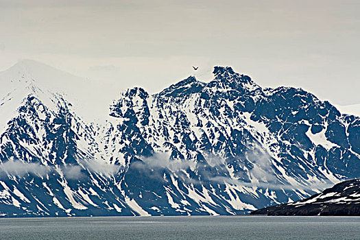 挪威,斯瓦尔巴特群岛,高山,线条,峡湾