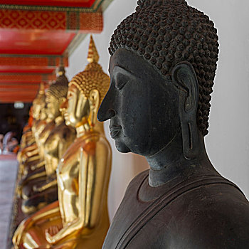 排,佛像,寺院,曼谷,泰国
