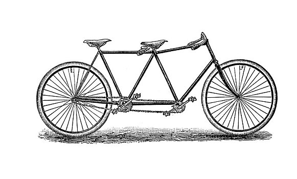 脚踏车,自行车,19世纪,一前一后,木刻,德国,欧洲