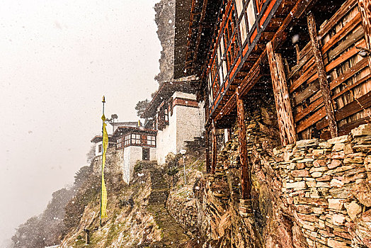 佛教,女修道院,山,下雪,不丹,喜玛拉雅,区域,亚洲