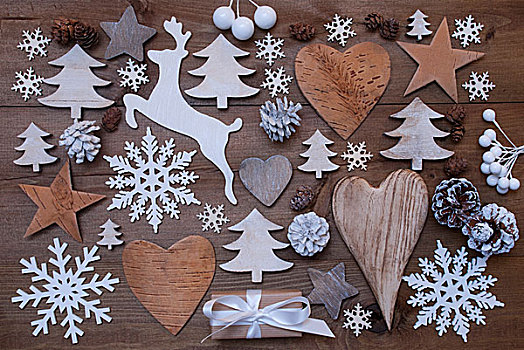 许多,圣诞装饰,心形,雪花,树,礼物,驯鹿
