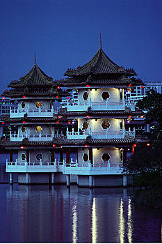中式花园,港口,黄昏,新加坡