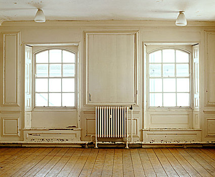 空,18世纪,世纪,房间,两个,窗户,座椅,木护墙板,展示,地板,铁,暖气,穷,修理,多西特,英格兰