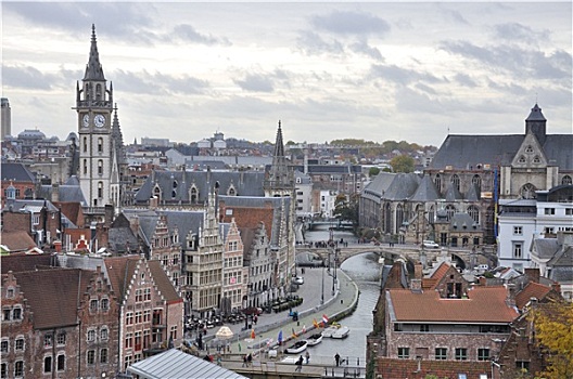 中世纪城市,根特,航拍,比利时