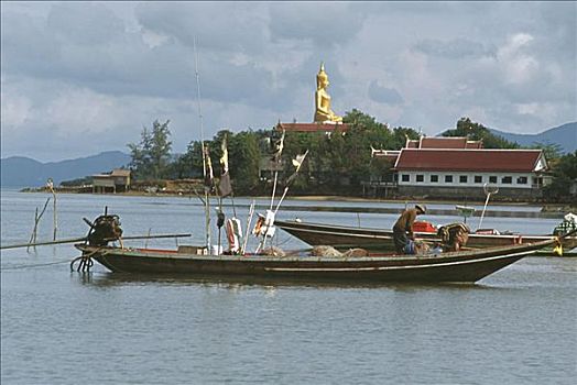 捕鱼者,站立,渔船,苏梅岛,泰国