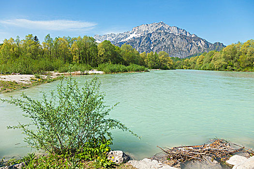 风景,高处,国王湖,河,贝希特斯加登阿尔卑斯山