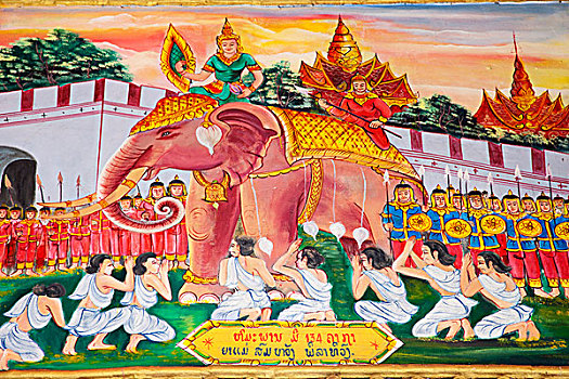 天花板,艺术品,生活,佛,寺院,万象,老挝