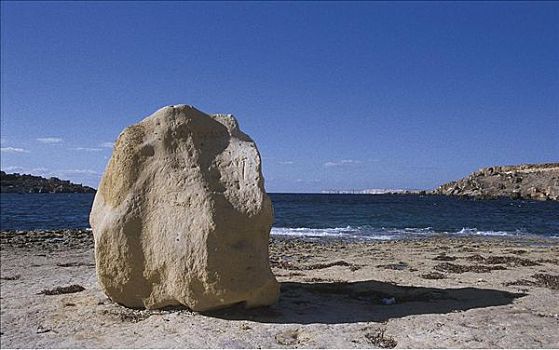 海滩,地中海,石头,湾,马耳他岛,欧洲,欧盟新成员