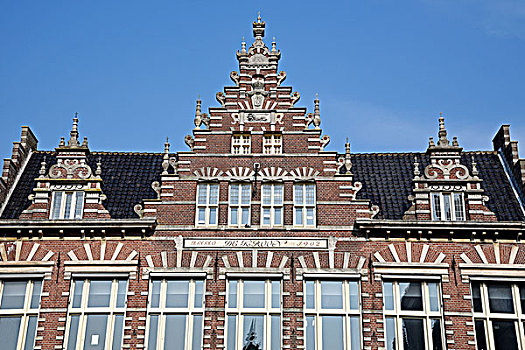 山墙,历史建筑,大广场,哈勒姆,省,北荷兰,荷兰,欧洲
