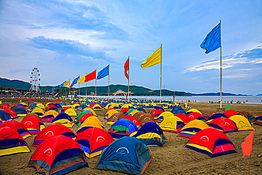 沙滩,帐篷,露营,大海,旗帜,大旗,五彩,彩色