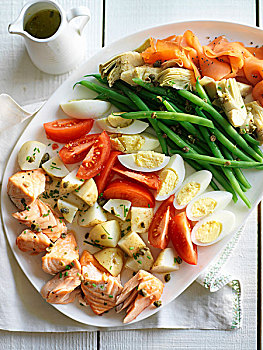 沙拉,蔬菜,三文鱼,蛋
