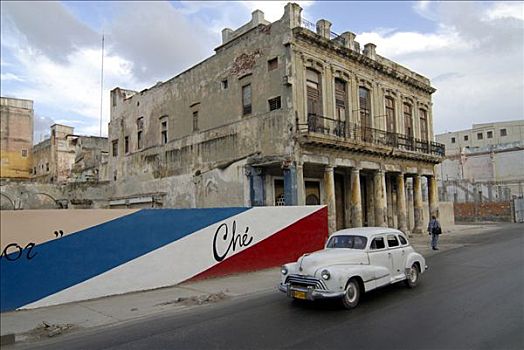 美洲,老爷车,停放,街道,哈瓦那,古巴,加勒比海