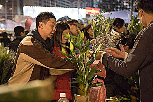花,市场,庆贺,春节,香港