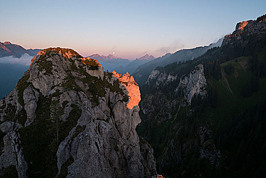 傍晚,阿尔卑斯山,上巴伐利亚,巴伐利亚,德国
