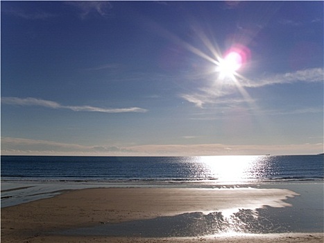 太阳,海滩,海洋,湾,康沃尔,英国