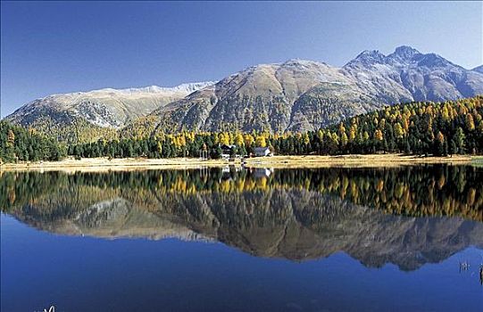 山峦,看,湖,格劳宾登州,恩加丁,瑞士,欧洲