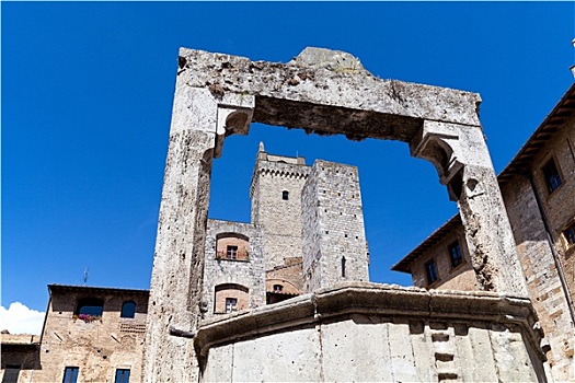 塔,中世纪,戴拉广场,圣吉米尼亚诺,托斯卡纳,意大利