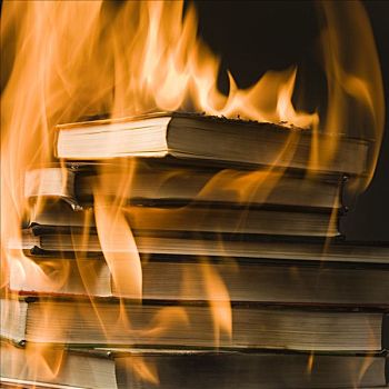 一堆,书本,燃烧