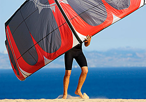 男人,拿着,风筝,冲浪,哥斯达黎加,安达卢西亚,西班牙