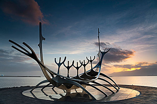 雕塑,维京,船,太阳,航海者,雷克雅未克,冰岛,欧洲