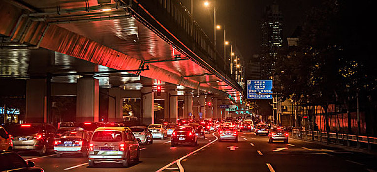 交通,道路,夜晚,上海,中国,亚洲