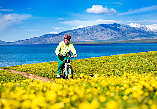 新疆,野花,骑行,湖泊
