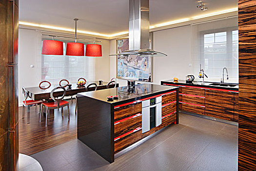 炊具,岛屿,台案,厨房,异域风情,木头,红色,就餐区,背景