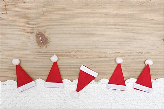红色,圣诞节,帽子,编织,雪,木质背景