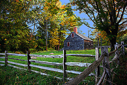 美国,马萨诸塞,秋景,老,房子,开端,19世纪,乡村
