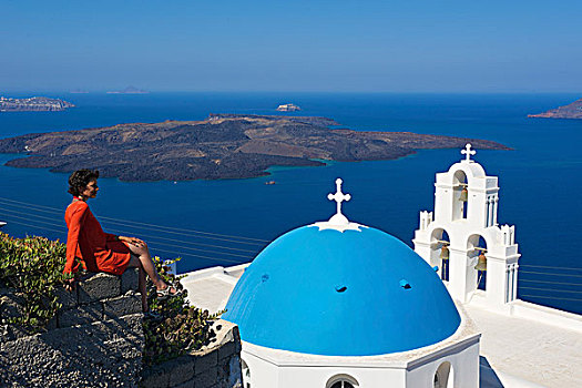 教堂,锡拉岛,基克拉迪群岛,希腊
