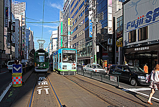 日本北海道札幌闹市区的有轨电车