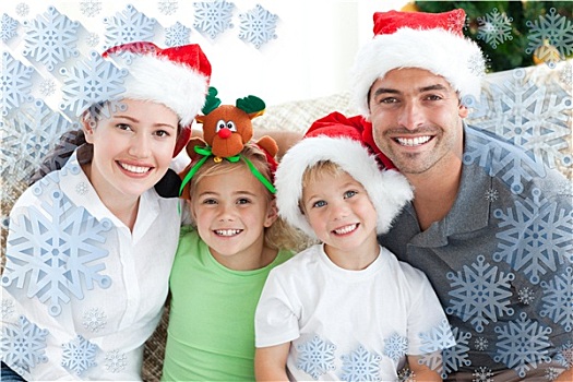 幸福之家,圣诞节,帽子,坐,沙发