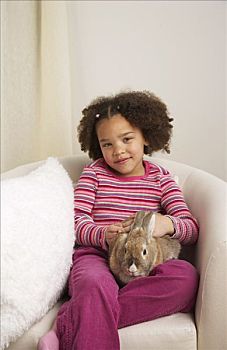 女孩,肖像,兔子