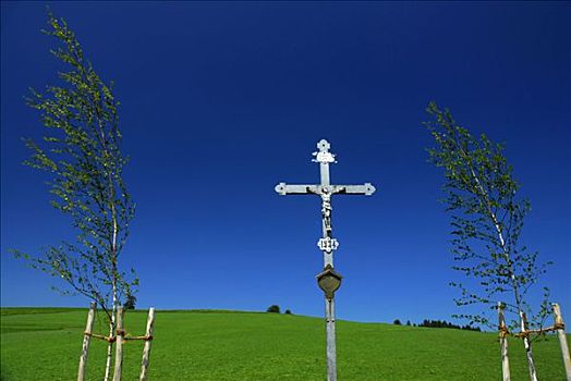 十字架,路边,文化,风景,上巴伐利亚,德国,欧洲