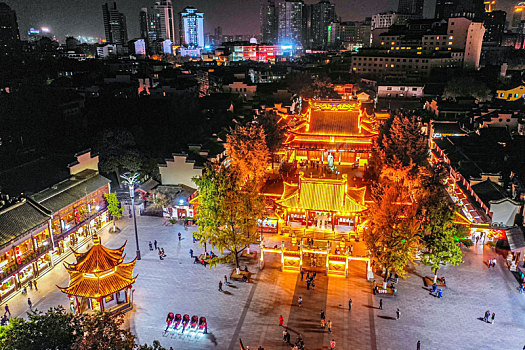 航拍江苏南京夫子庙秦淮河风光带夜景