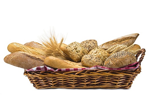 篮子,面包,种类,隔绝,白色背景
