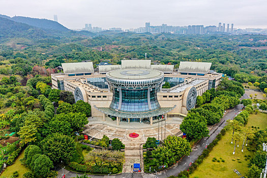 航拍南宁广西民族博物馆广西民族村