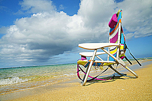 夏威夷,考艾岛,北岸,海耶纳,海滩,沙滩椅,漂亮,晴天