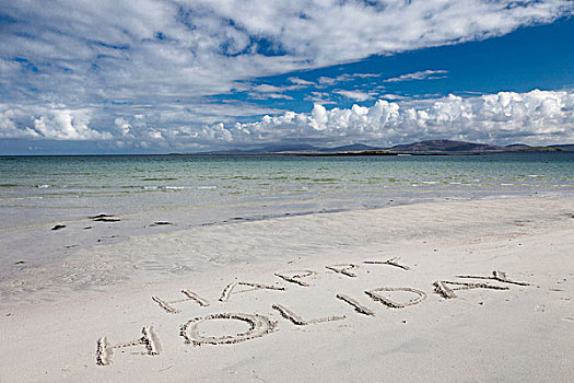 高兴,假日,书写,白沙,海滩,岛,苏格兰