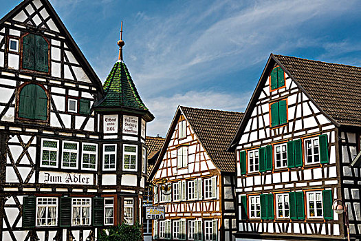 半木结构房屋,山谷,黑森林,巴登符腾堡,德国,欧洲