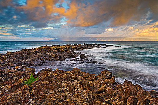岩石构造,海岸,卡帕鲁亚湾,区域,莫洛凯岛,夏威夷,美国